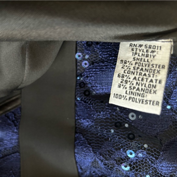 JAX Navy Black Sequin Lace Structured Cap Sleeve Knee Length Cocktail Dress 10 - Picture 8 of 12